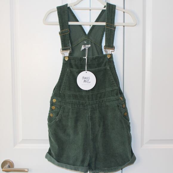 PRINCESS POLLY -NWT- Kacey Corduroy Short Overalls Khaki Green | 4 - Picture 2 of 11